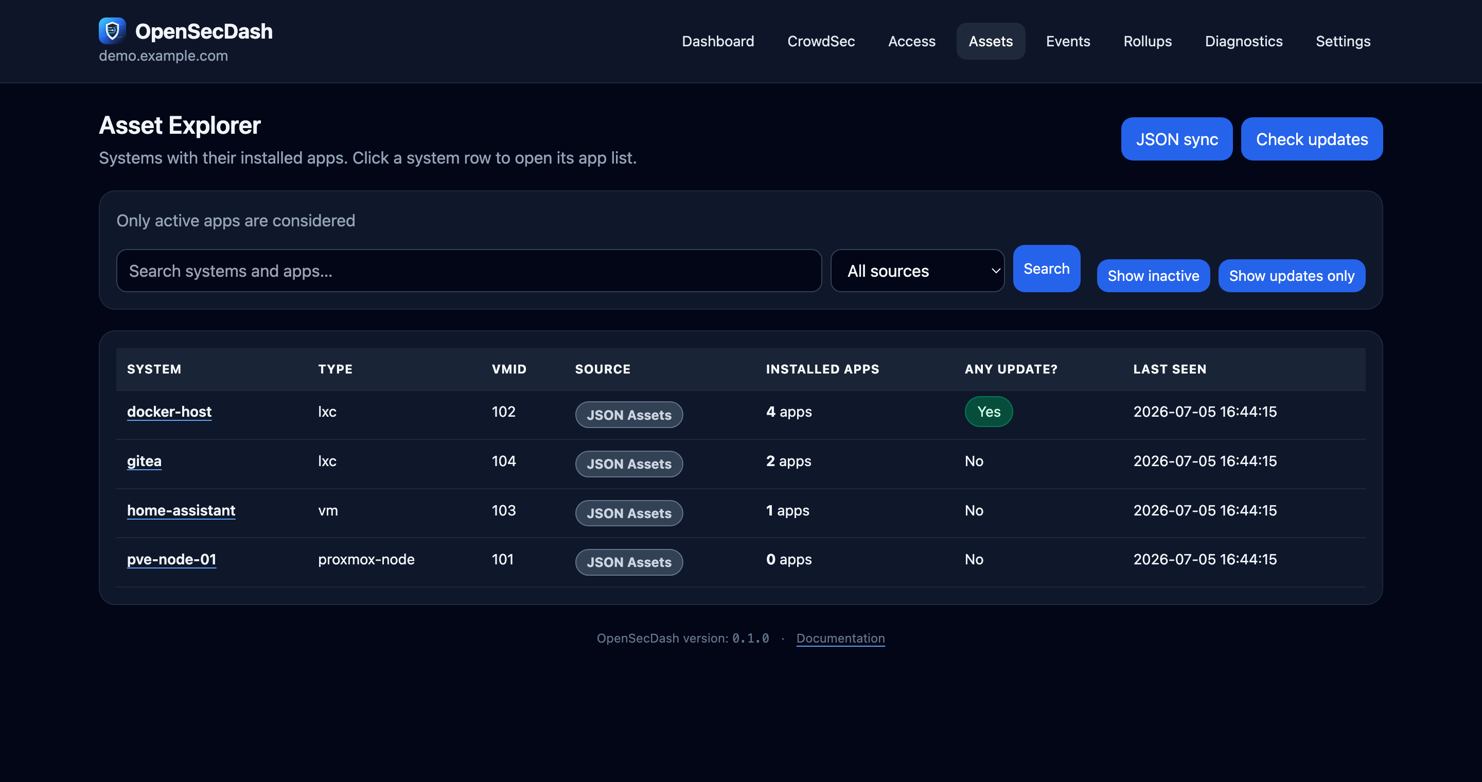 Asset inventory and update checks